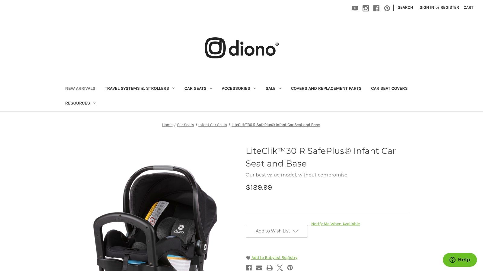 Diono LiteClik 30 R SafePlus Infant Car Seat and Base — Diono official store