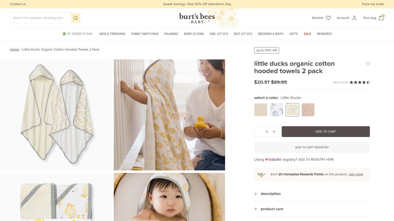 Burt’s Bees Baby — Organic Cotton Hooded Towels (2-pack)