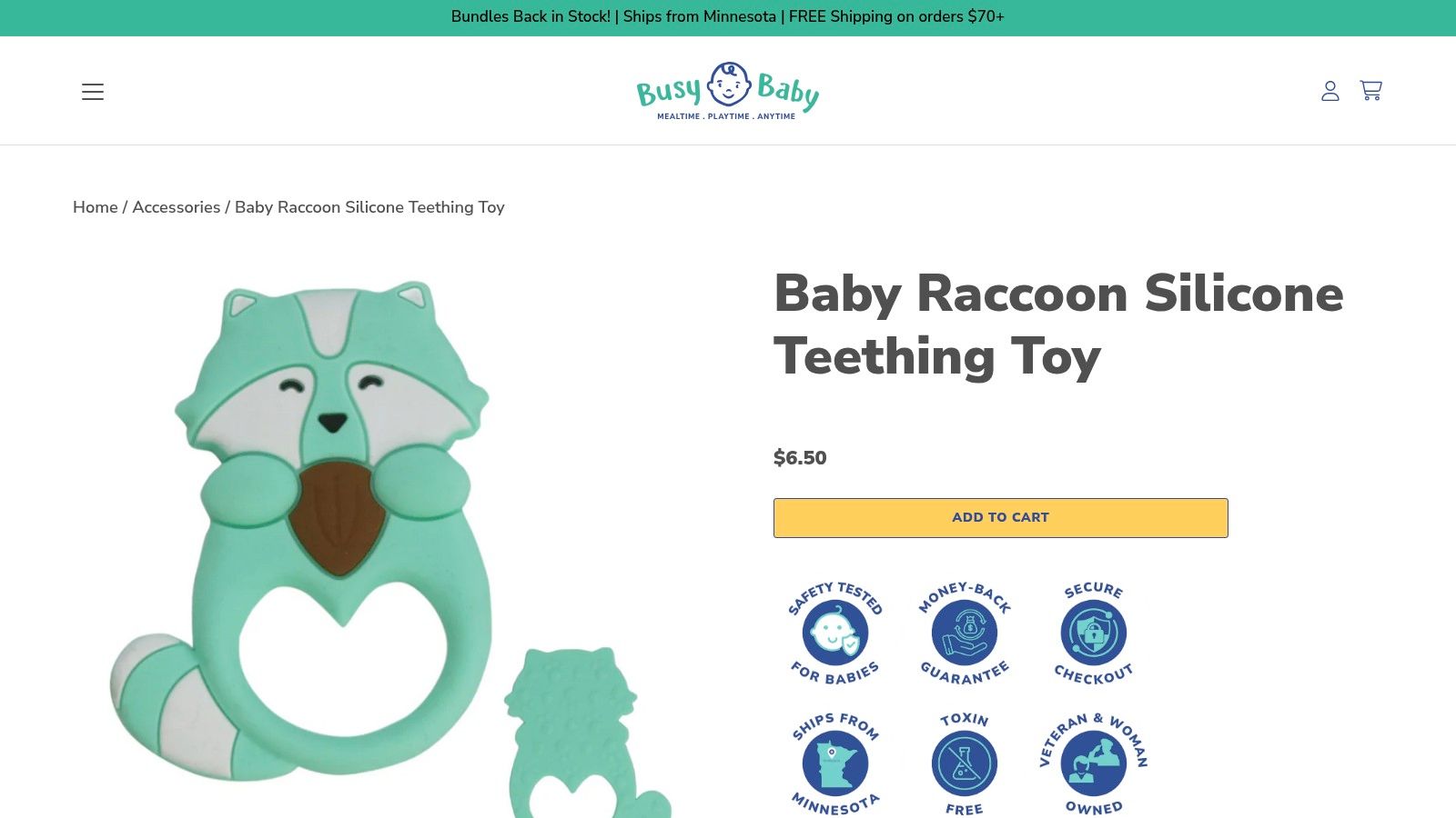 Busy Baby Raccoon Silicone Teether