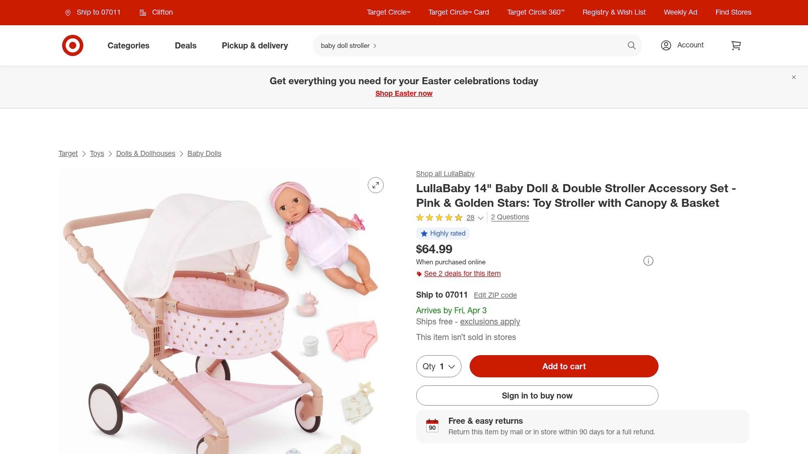 LullaBaby 14" Baby Doll with Stroller Set (Battat)